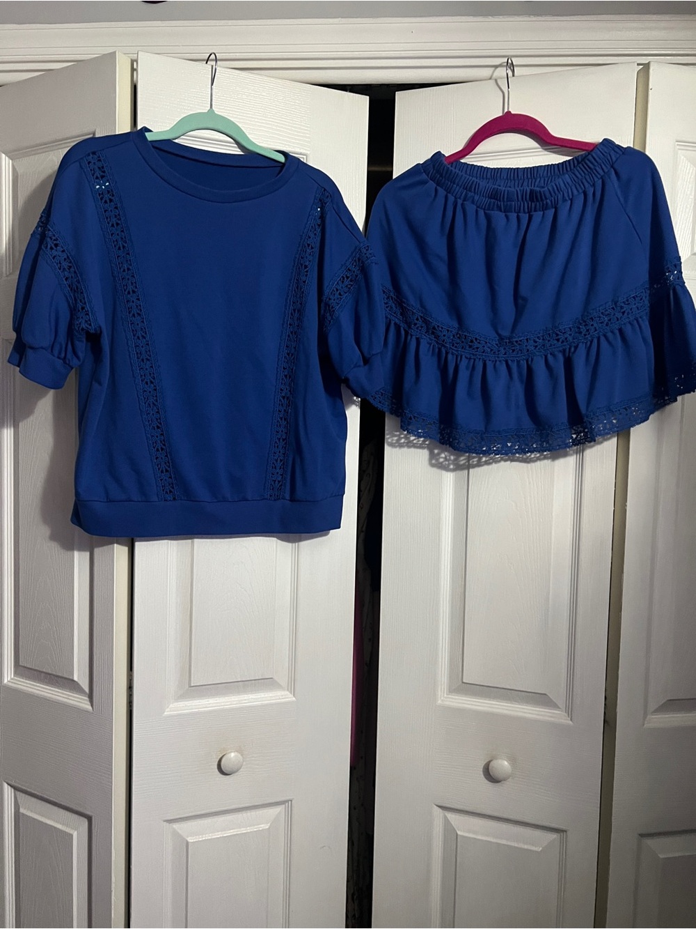 Women's Royal Blue Lace-Trim Scoop Neck Sweater Set